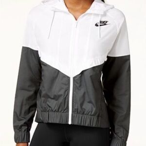 Nike wind runner Women's White and Black Colorblock Hooded Bomber Jacket